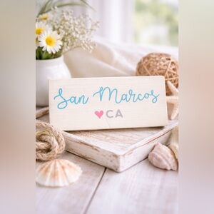 San Marcos CA Wood Sign Block Handmade AIR Workshop Decor